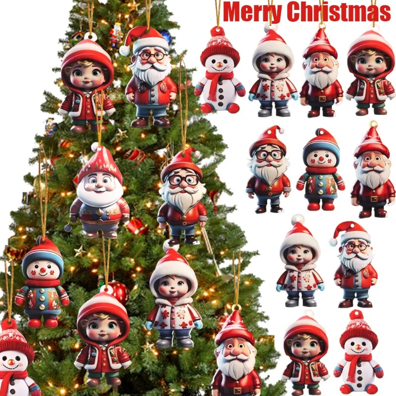 Christmas Character Pendant Acrylic Flat Pattern Santa Claus Boys and Girls Xmas Tree Hanging Car Interior Decoration Pendants