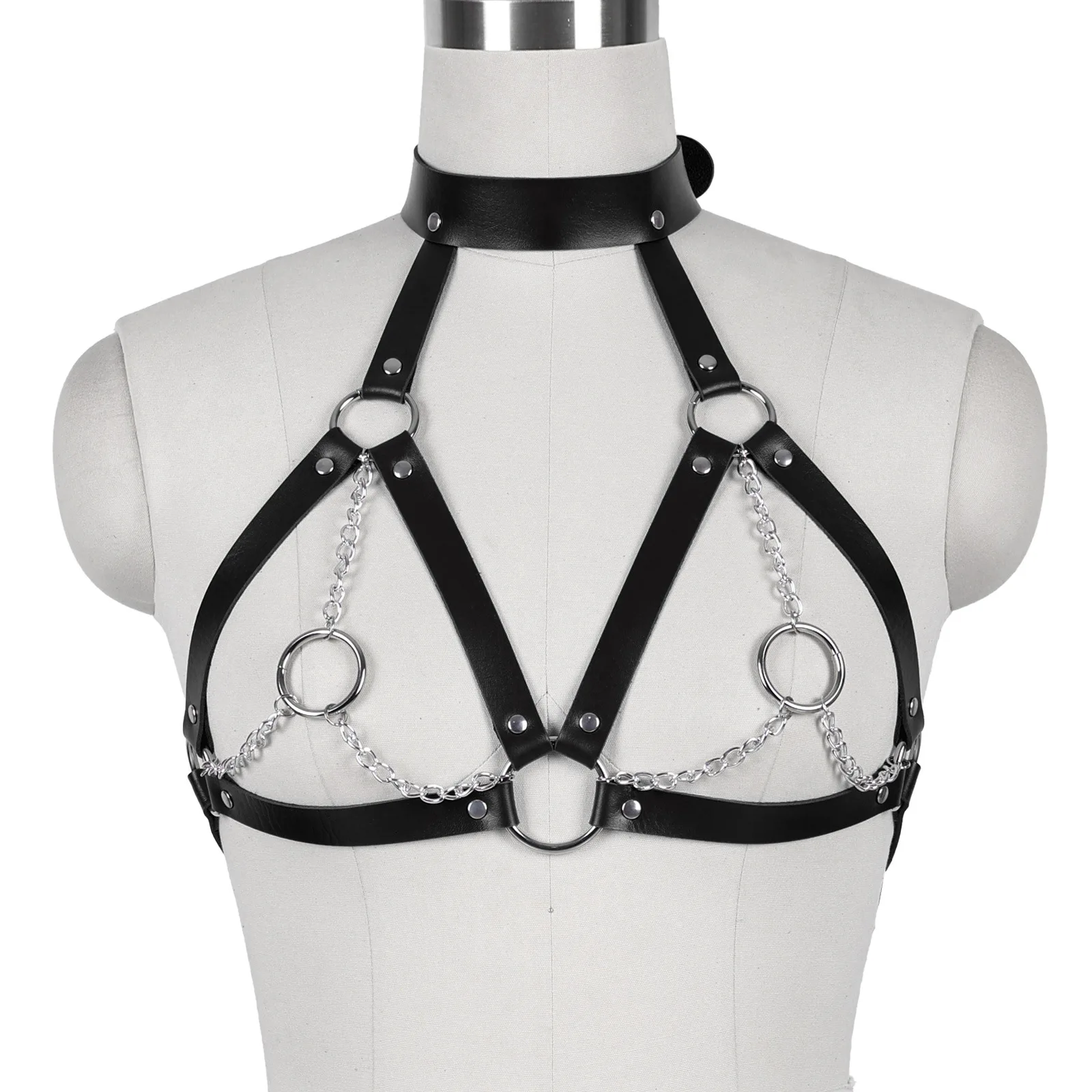 

Erotic leather ladies bondage clothes corset with chain clothes nightclub performance props