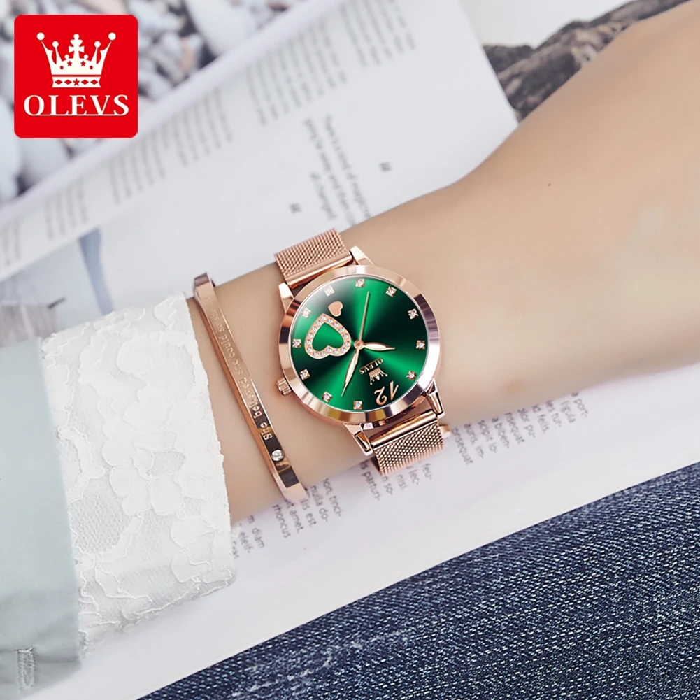 OLEVS-Montre à quartz ultra fine pour femme, bracelet en acier maillé, cadran en forme de cœur, montre-bracelet pour femme, mode de luxe, original, nouveau, 5189, 2023