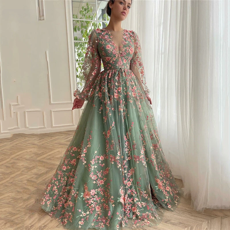 Floral Embroidered Flounce Dress With Sheer Short Sleeves In Nude Multi main image 0