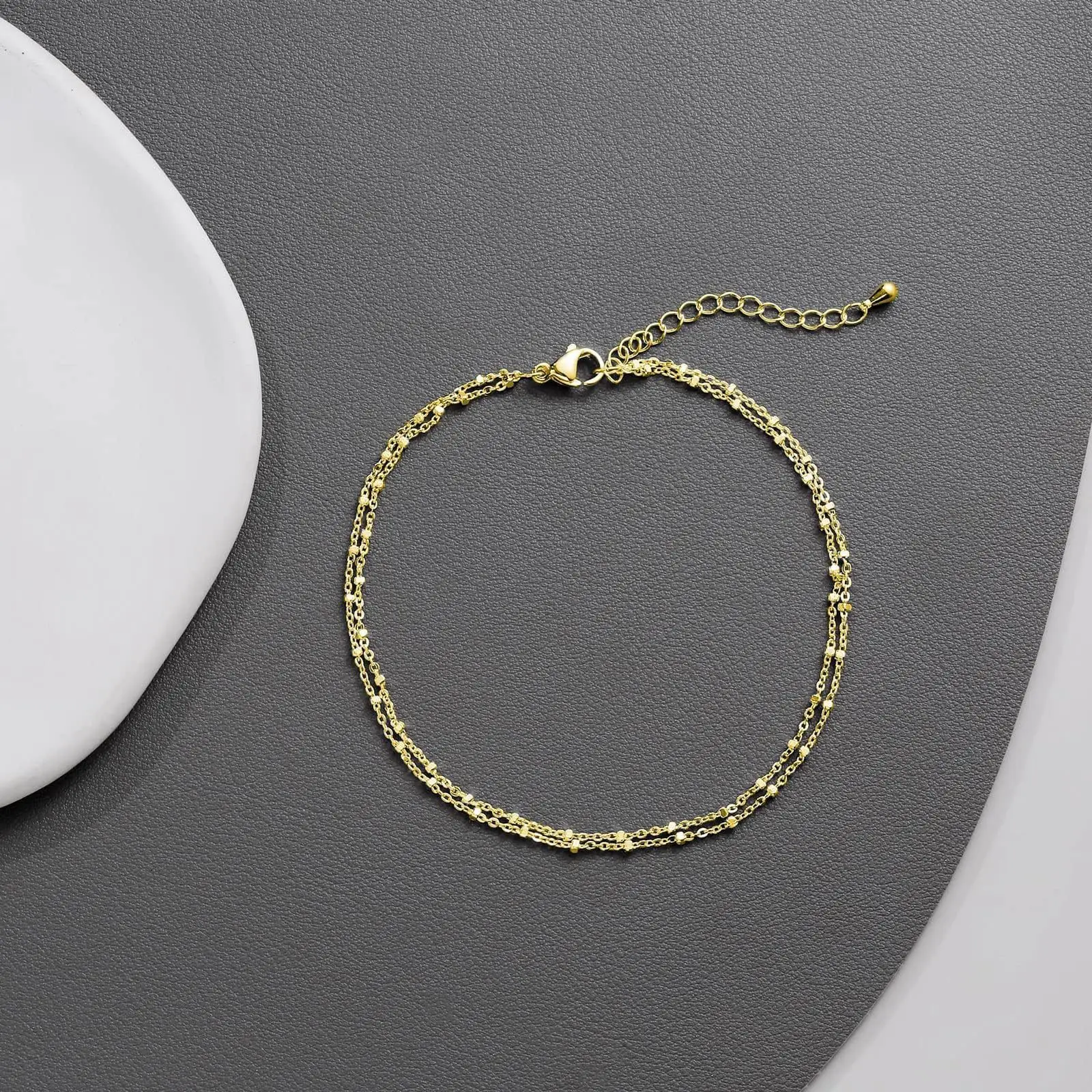 14 Gold Plated Layered Cuban Link Chain Ankle Bracelets Jewelry for women girls