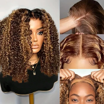 Deep Wave Bob Wig Human Hair Glueless Highlight 5x5 HD Lace Front 220% Density 4/27 Colored Ombre Wear and Go Human Hair Wigs 1
