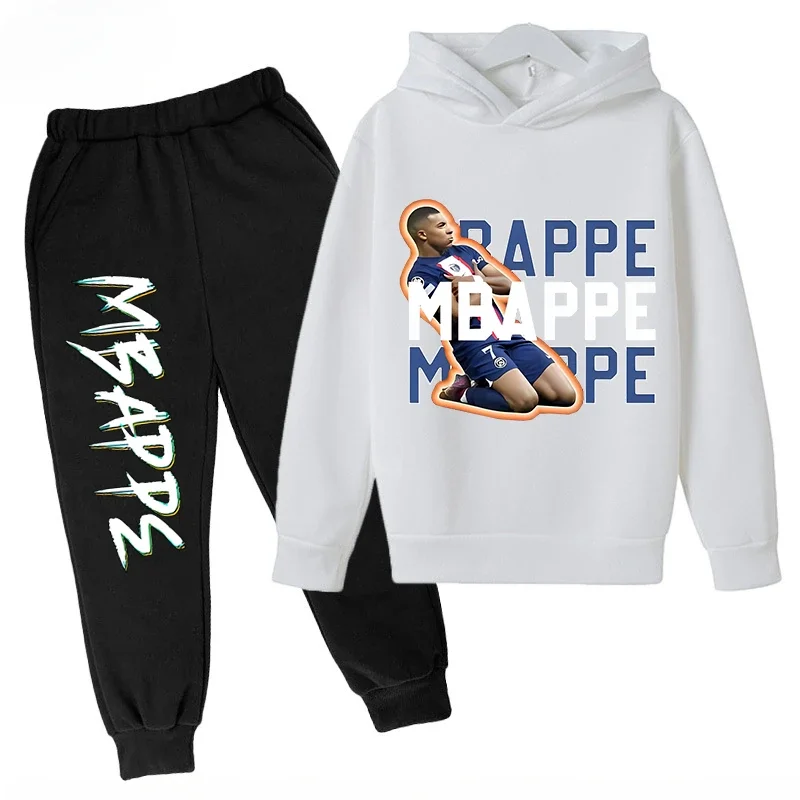 thumbnail image 1 of Conjunto de sudadera y pantalones con estampado de Mbappé para niños, primavera y otoño, conjunto de ropa deportiva de 2 piezas para niños y niñas, ropa para niños, 1 of 5