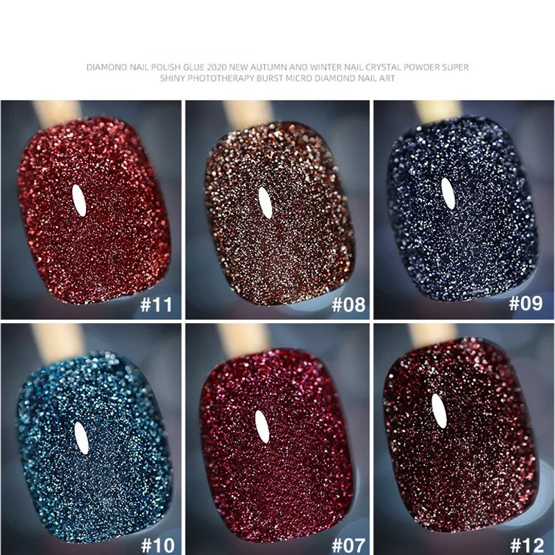 Reflektierende Glitter Nagel Gel Polish 10ml Funkelnden Laser Pailletten Semi Permanent Tränken Weg Lack Aurora LED UV Nagel Gel 12 farben