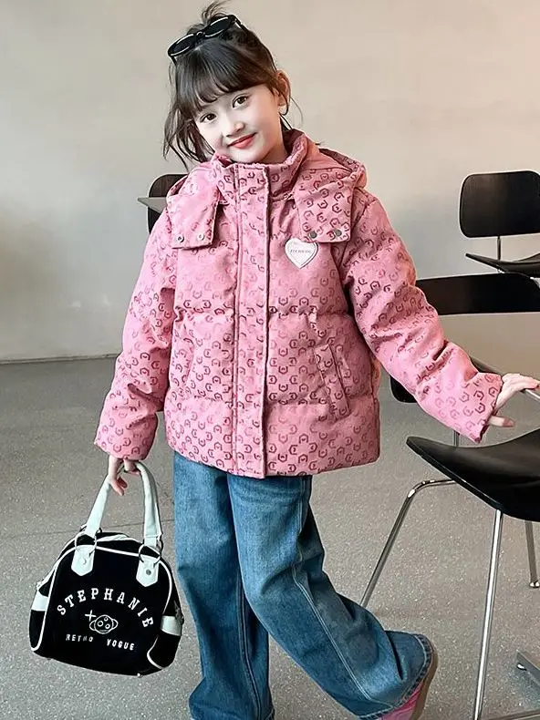 여아용 겨울 두꺼운 후드 다운 코튼 재킷 따뜻한 코트 브레드 스타일 아우터 아동복 폴리에스터 섬유 충전