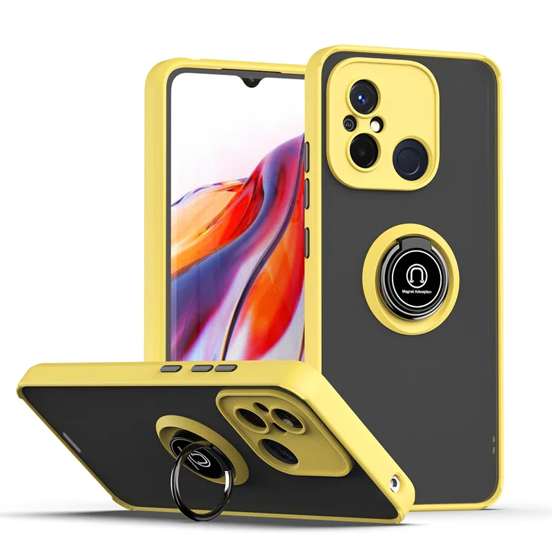 Matte Armor Shockproof Case with Magnetic Ring Stand and Soft Frame