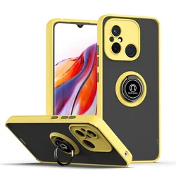 Matte Armor Shockproof Case with Magnetic Ring Stand and Soft Frame for Redmi 10C (Yellow)