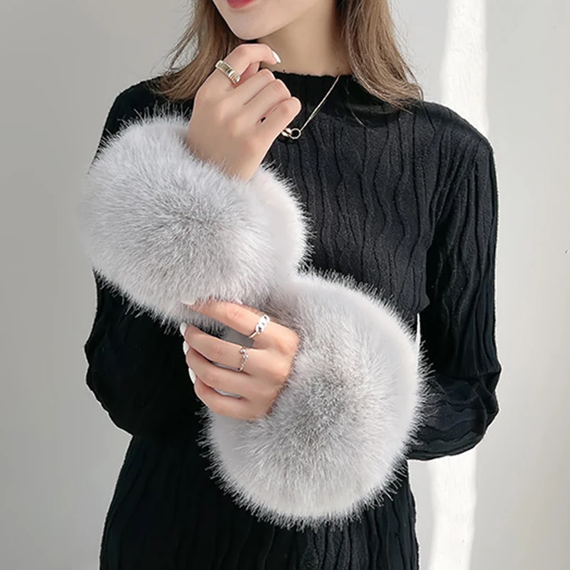 

Faux Fur Wrist Cuffs Plush Wristband Winter Arm Warmer Women Windproof Furry Cuffs For Wrist Arms Elastic Oversleeve Gloves