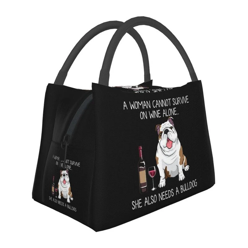 Bulldog And Wine Funny Dog Thermal Insulated Lunch Bag Women Pet Puppy Lover Resuable Lunch Container for Travel Meal Food Box