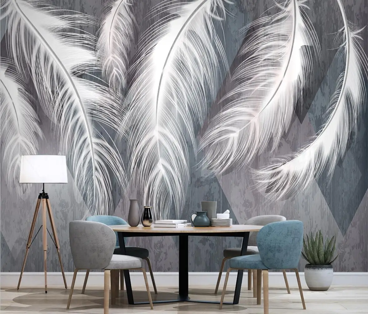 

Custom white feather Mural Wallpaper 3D living room Bedroom Fresco Modern Art 3D wall papers Home Decor Papel De Parede Sala