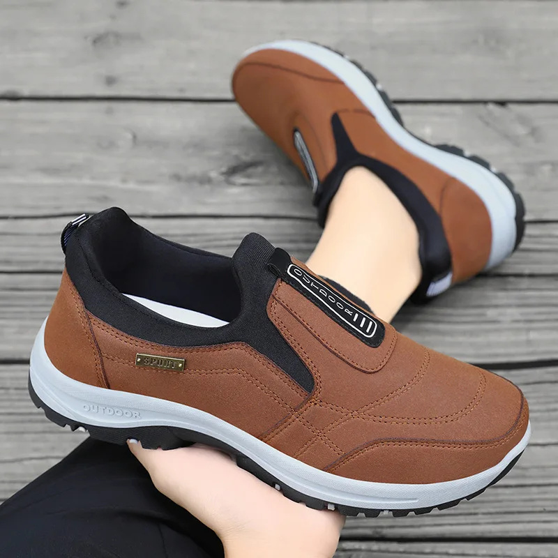 Scarpe da passeggio casual da uomo Scarpe da ginnastica ortopediche slip-on in finta pelle scamosciata per fare jogging Escursionismo Anziani Comodo design conciso - immagine 2