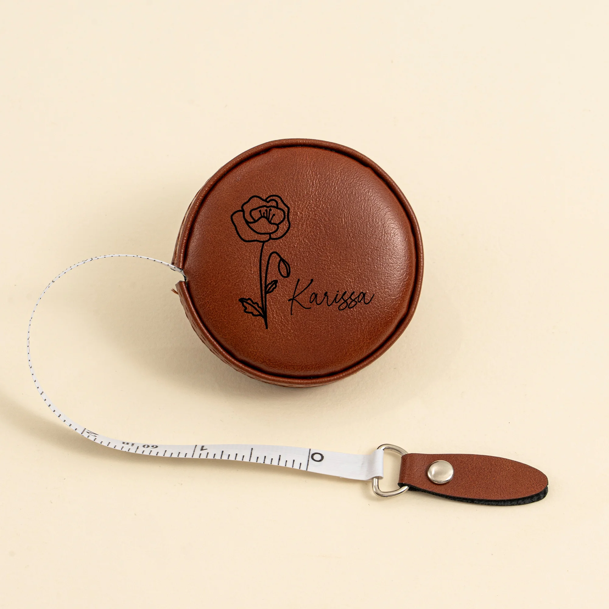 개인 맞춤형 포켓 줄자(탄생월 꽃 포함), 이름이 새겨진 휴대용 줄자, 가죽 줄자, 바느질 선물