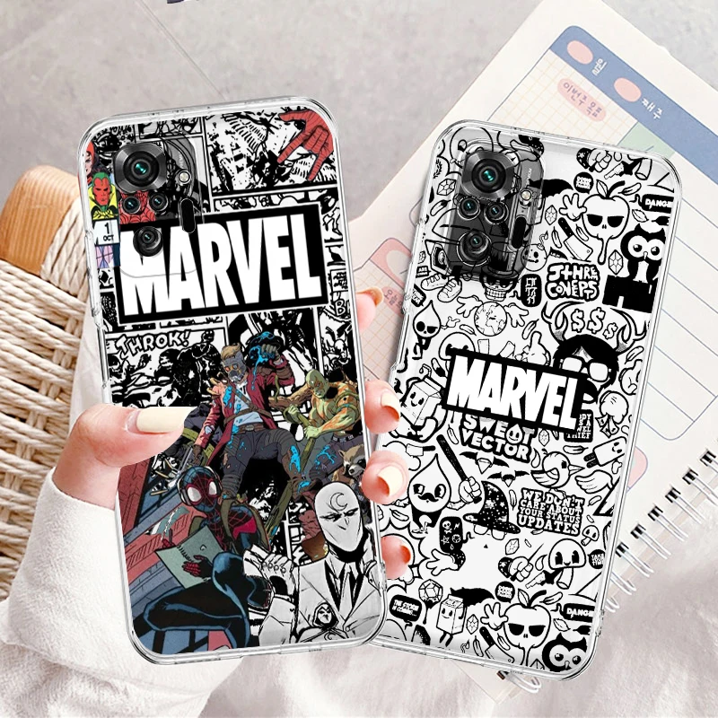 

Avengers Marvel Logo Comics Transparent Phone Case For Xiaomi Redmi Note 12 11E 11S 11 11T 10 10S 9 9T 9S 8 8T Pro Plus 5G 7