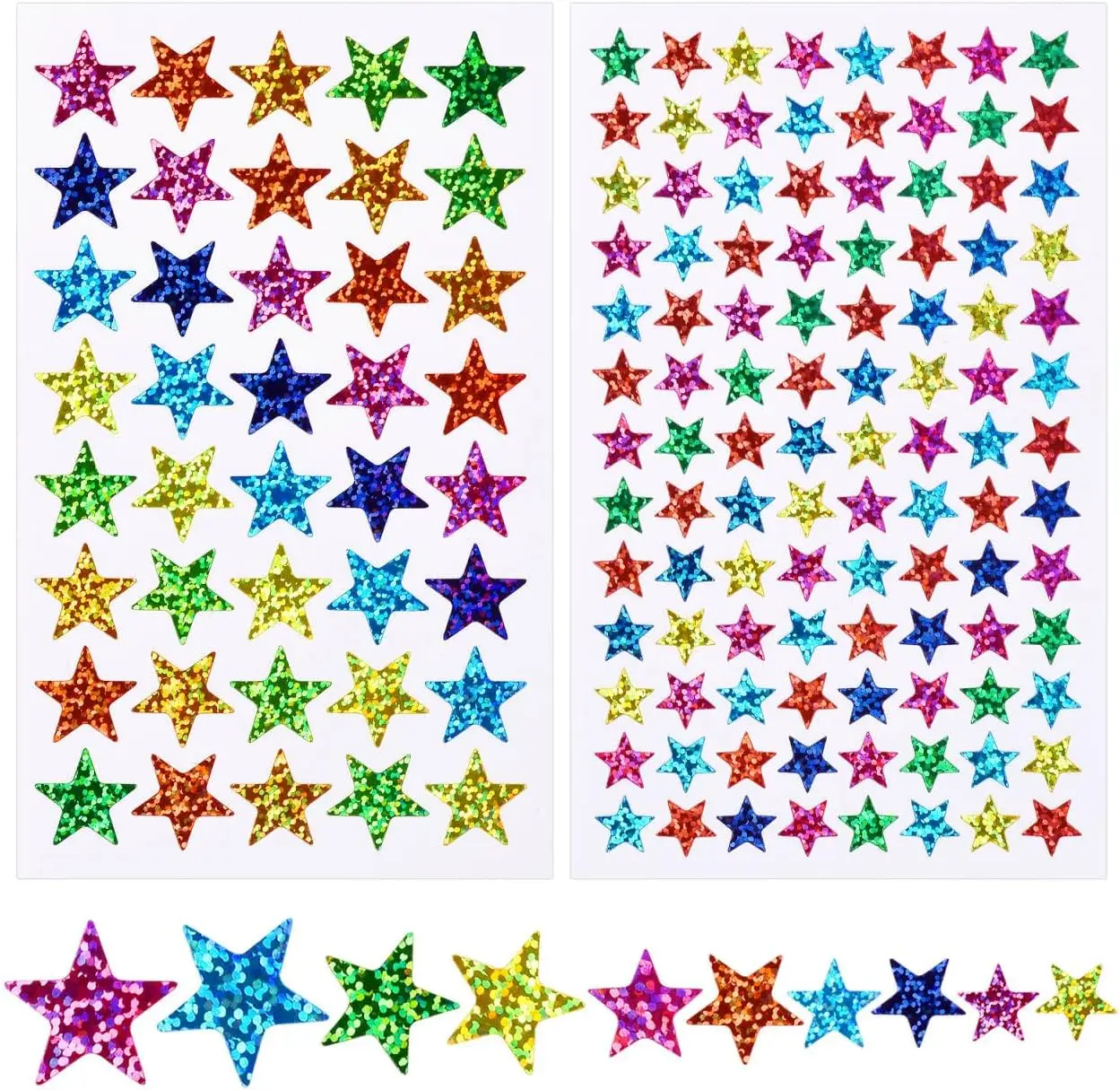 Holographic Glitter Star Stickers - 5 Sizes for Kids' Reward Charts and DIY Décor