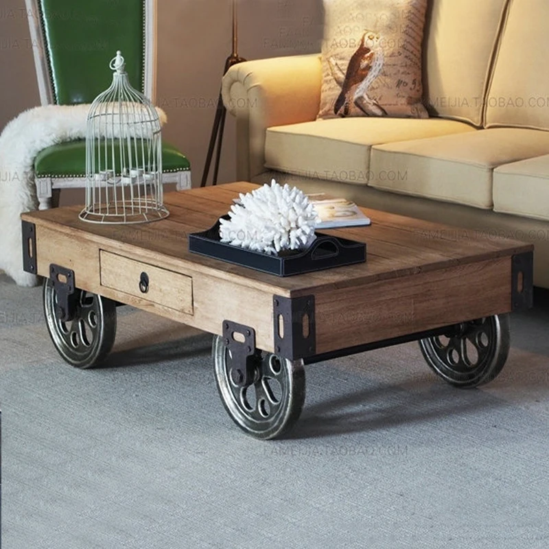 

Customized Industrial Style Retro Iron Art Small Table Country Small Coffee Table Living Room Creative Pine Tea Table