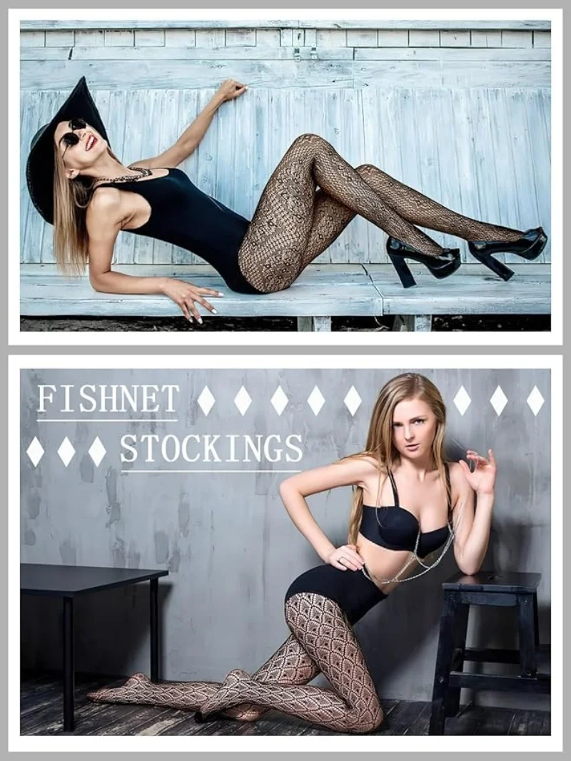 4 Paar sexy Damen-Netzstrumpfhosen in Übergröße, aushöhlen, Strümpfe, Blumenschädel, Herzmuster, Strumpfhosen, Dessous, Club, Partykleidung – Detail 5
