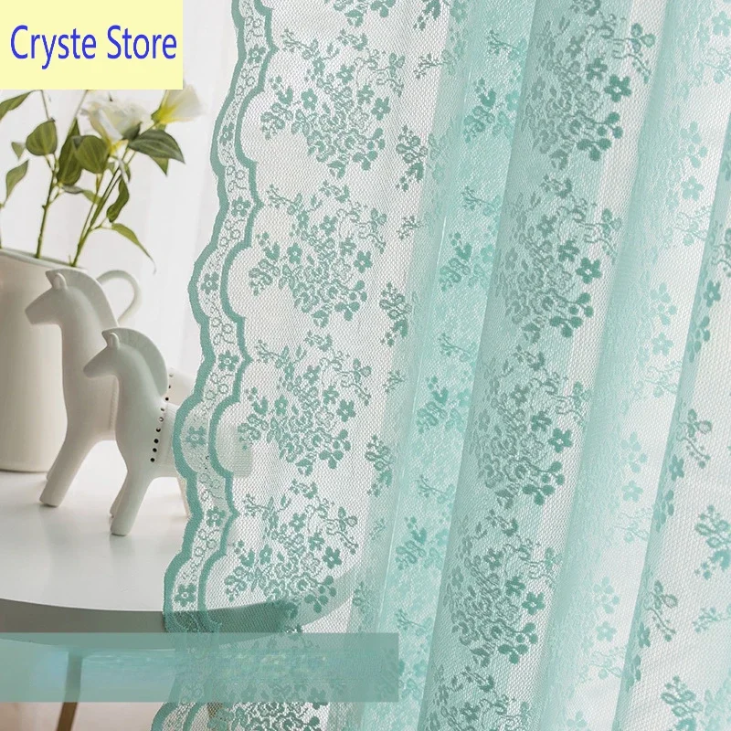 

Solid Color Korean Blackout Embroidery Lace American Country European Romance Curtains for Living Dining Room Bedroom