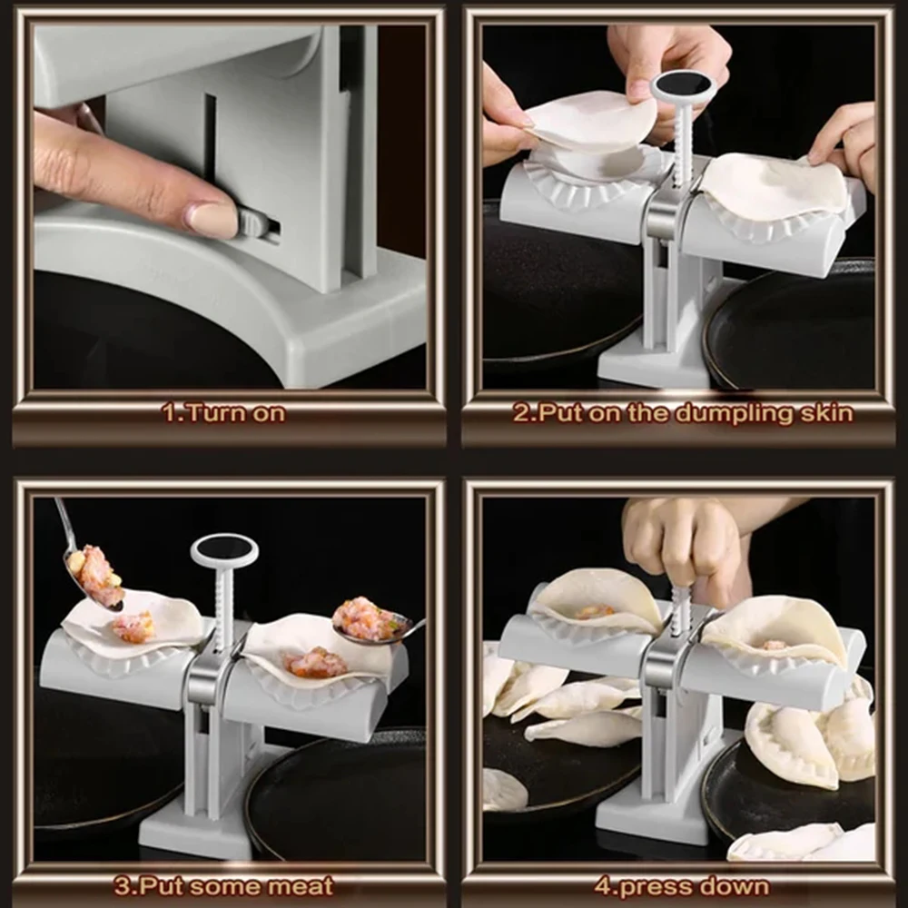 Dumpling Maker Household Double Head Fully Automatic Dumpling Maker Ravioli Press Mold Making Tool Easy to Use for FU