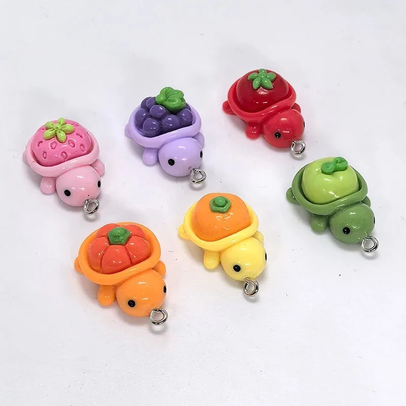 10 Stück Kawaii Cartoon Obst Schildkröte Charms 3D Harz Traube Kürbis Erdbeere Tier Anhänger für DIY Ohrring Schlüsselanhänger Schmuck machen