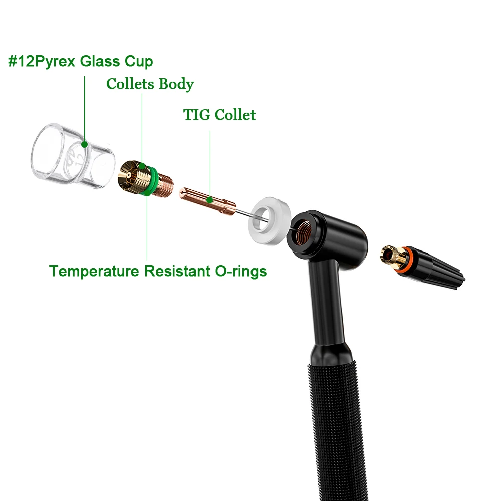 7Pcs/Set TIG Welding Consumables Stubby Gas Lens TIG #12 Glass Cup Collets Body Tips For WP17 WP18 WP26 Durable Practical welding torch