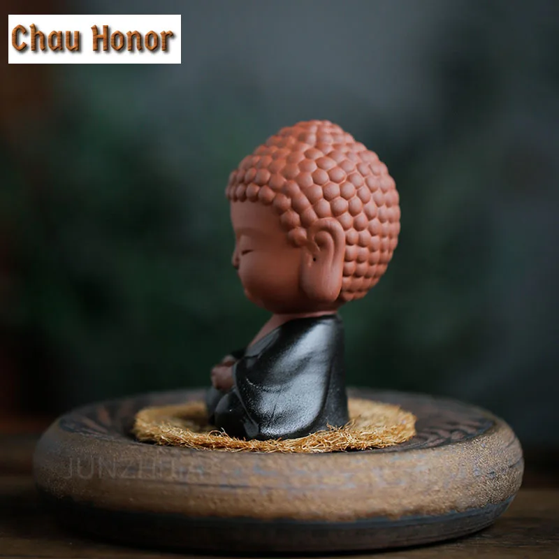 Purple Sand Small Buddha Tea Ornaments Decoration Color Sand Cute Samanera Tea-Soaked Tea Pet Tea Ceremony Tea Art Decorations