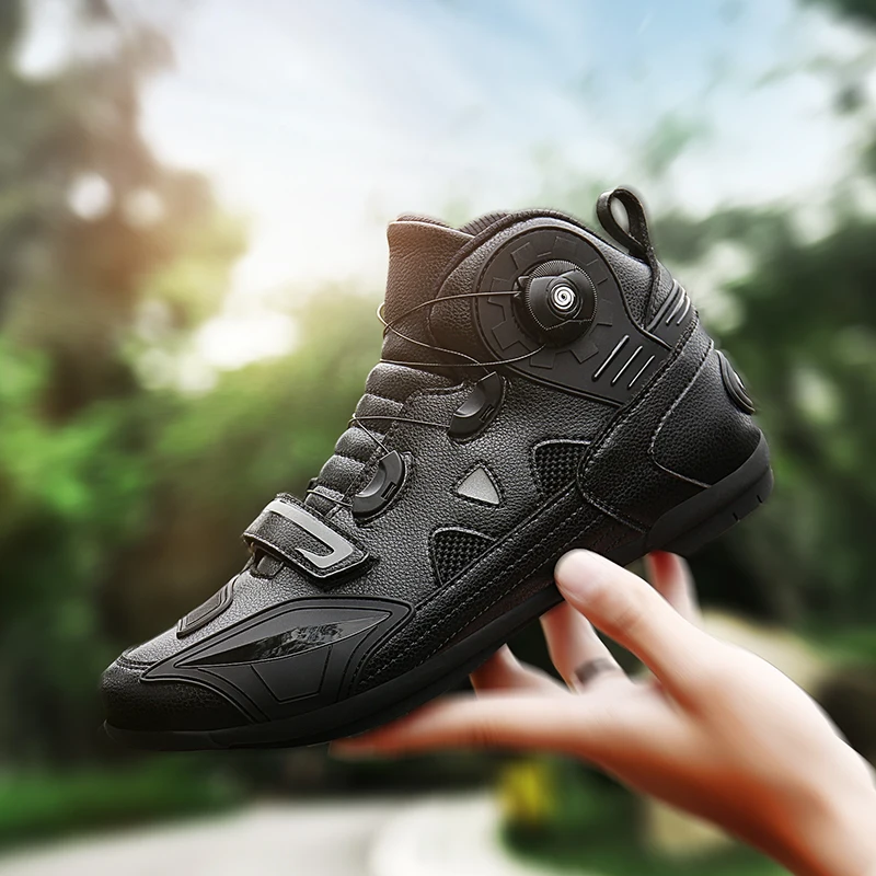 Motorcycle Ankle Boots Motocross Racing Shoes Leather Motorcyclist Boots Breathable Mesh Biker Anti-slip Shoes Men's Women