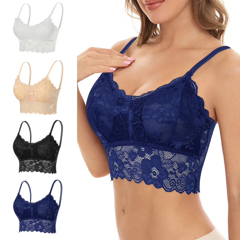 

New Women Lace Bras Top Comfortable Bralette Solid Color Sexy Underwear Vest Female Hollow Out Wireless Lingerie Seamless Bra