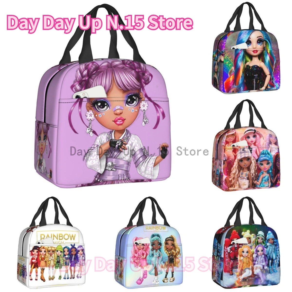 Rainbow High Portable Lunch Box Multifunction Thermal Cooler Food Insulated Lunch Bag School Children Student