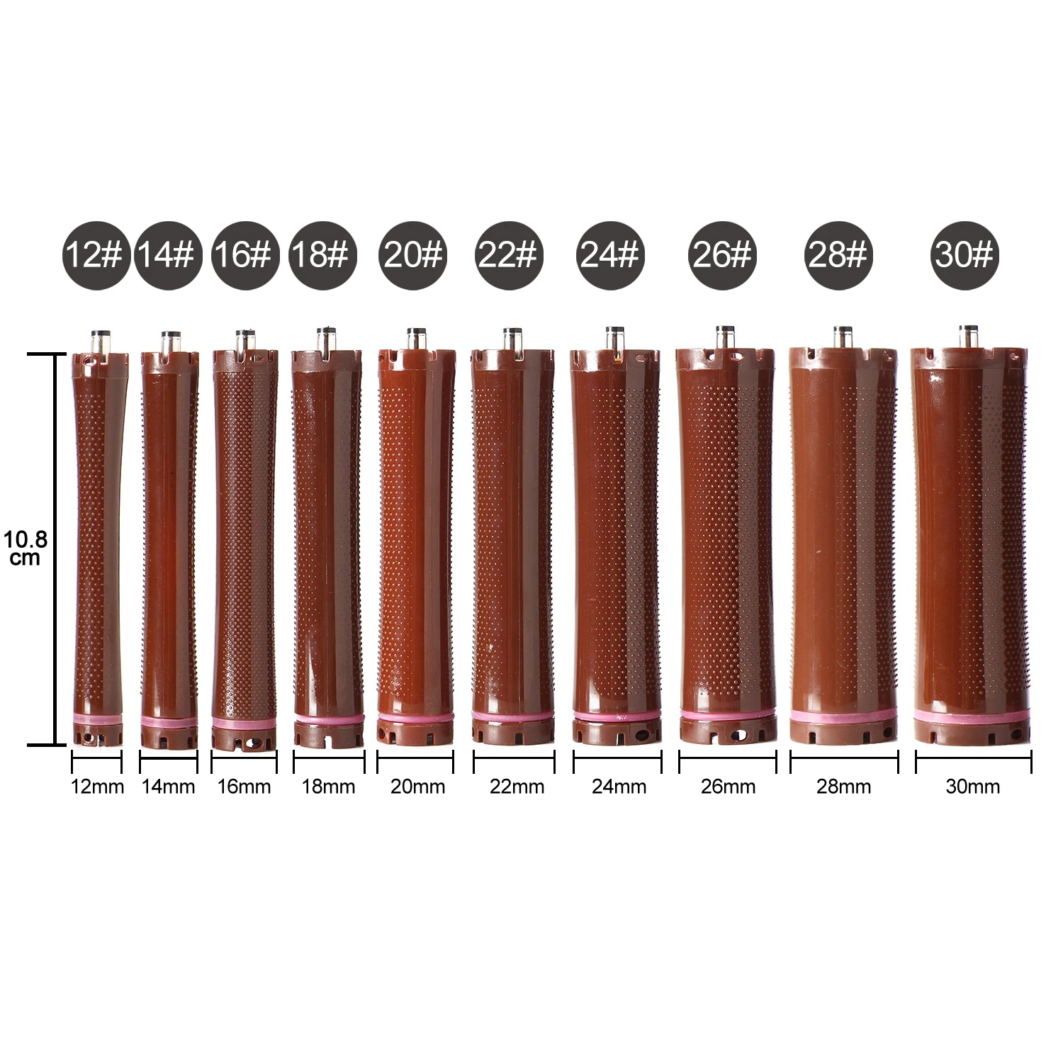 10pcs/set 24V Single Hole Digital Hair Rollers Light Weight Waterproof Heat Curlers Perm Hot Curling Bars Rods Rubberbands 1853