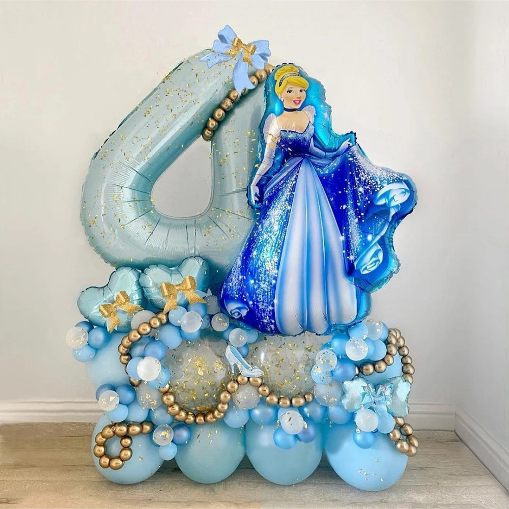 

Disney Cinderella Princess Balloon Set 40inch Pearl Blue Number Foil Balloons Kids 1st Birthday Party Baby Shower Decorations