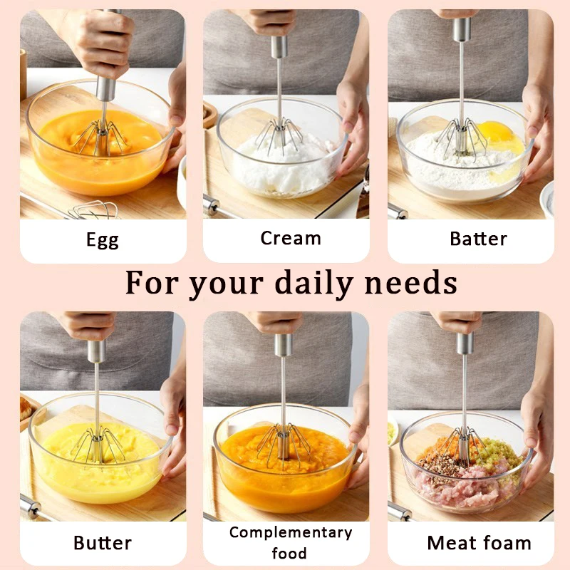 Semi-Automatic Self-Turning Egg Whisk - Versatile Hand Mixer