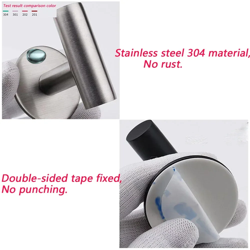 Adhesive Hooks 1/2PCS Adhesive Wall Hook Stainless Steel Robe Sticker Hooks Towel Coat Key Pants Hangers Bathroom Kitchen Storage Accessories