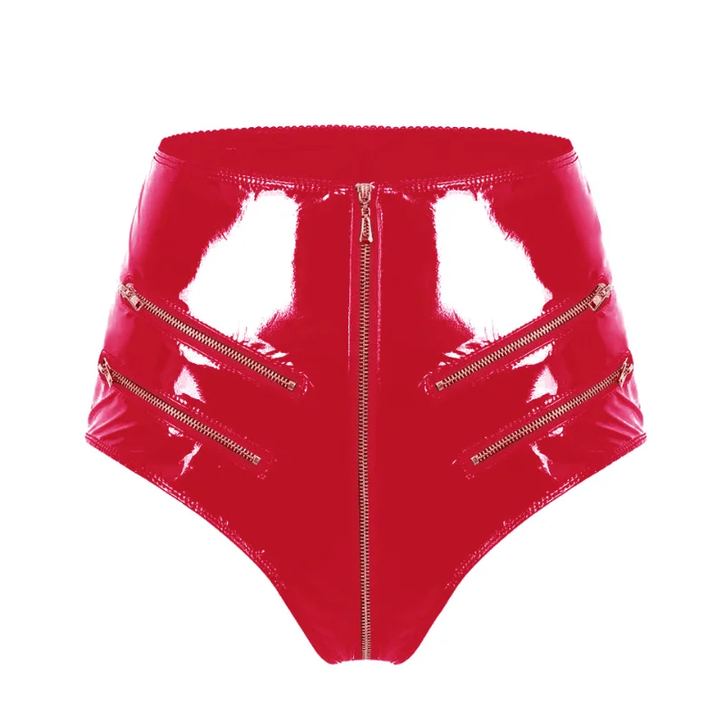 Sexy Women Exotic Pants Faux Leather PVC High Waist Zipper Open Crotch Panties Clubwear Plus Size Latex Fetish Bondage Pants 4XL