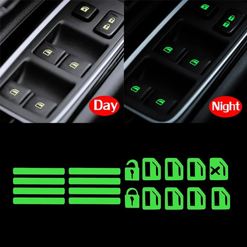 Car Luminous Button Sticker Fluorescent Door Window Lifter Night Safety Switch Decals Car Interior Sticker Auto Accessories