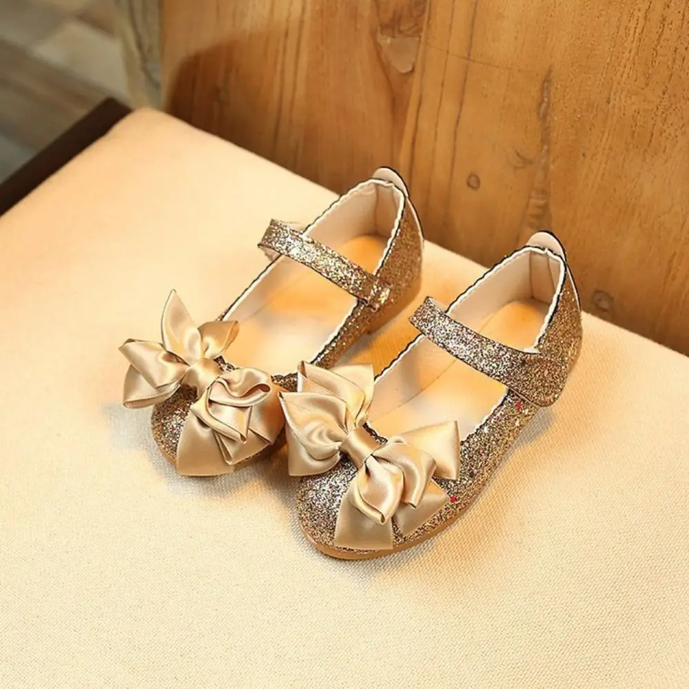 Princess Glitter Princess Dress Shoes Bow-knot Soft Bottom Leather Shoes Breathable Bright Dance Party Shoes Students