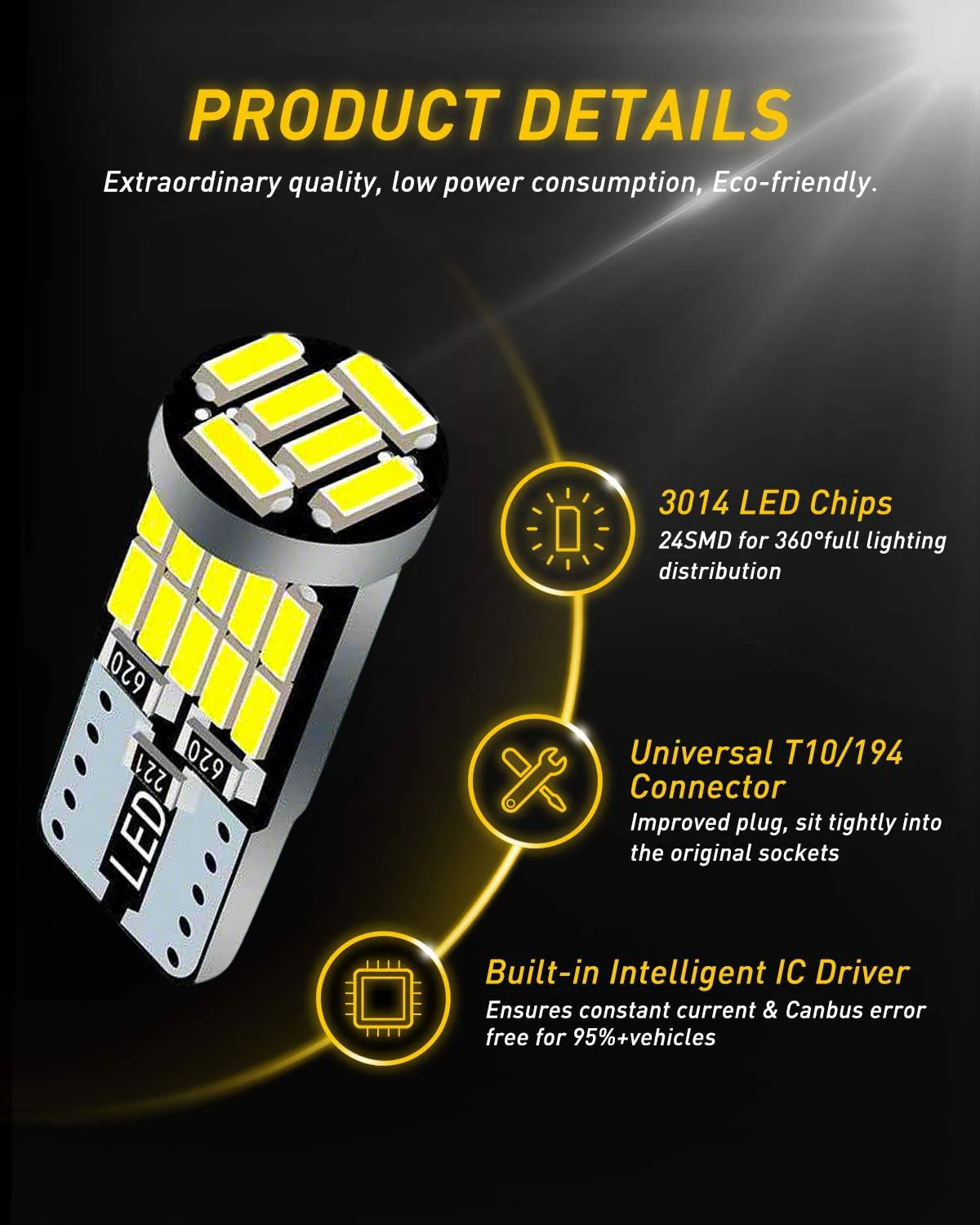 LED Car Bulbs 10-40PCS T10 W5W CANBUS No Error 12V 4014-26SMD 400LM 6500K