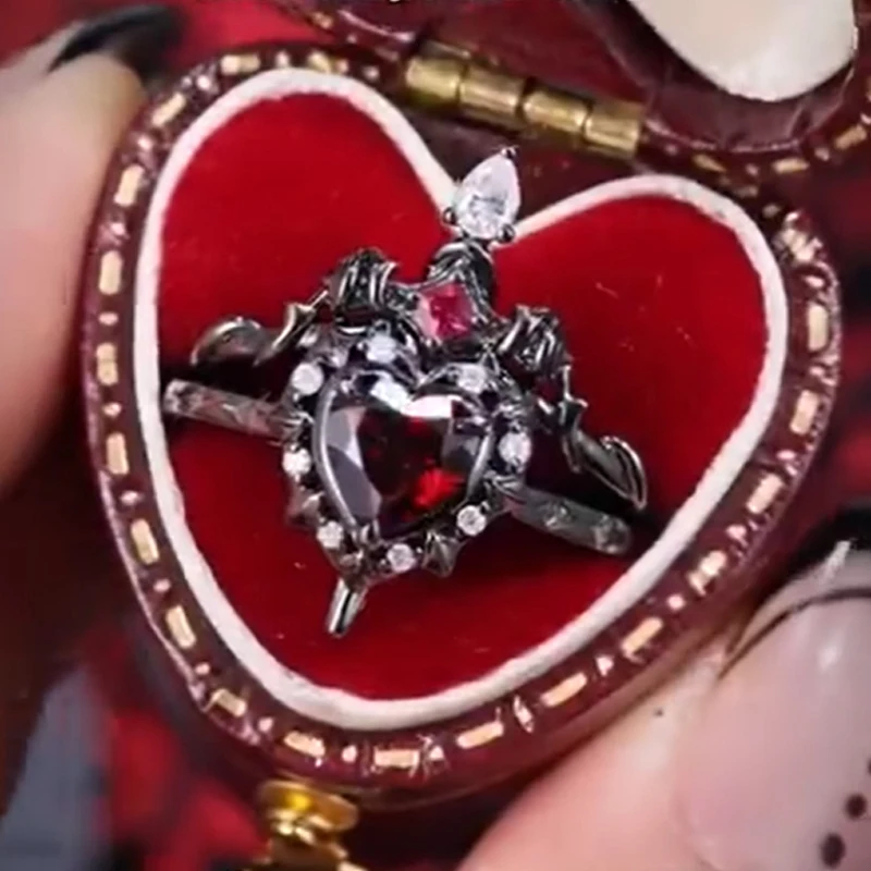 Anelli a Forma di Cuore e Spada Componibili per Donne e Uomini, Coppia, Colore Argento e Oro, Anello Aperto Regolabile, Gioielli alla Moda