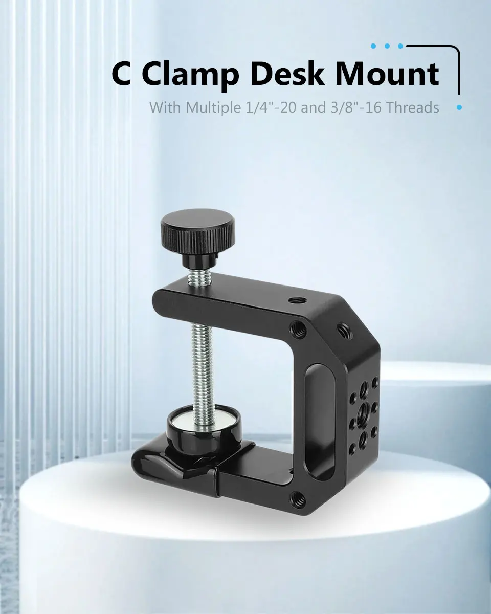 C Clamp Desk Mount 2.25" Neck with Multiple 1/4"-20 and 3/8"-16 Threads For Ligh