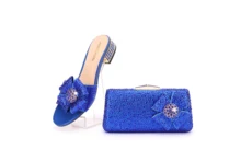 

2021 Summer Set New Italian Design Africa Nigeria Low Heel Party Crystal Rhinestone Wedding Shoes Portable Straddle Dinner Bag