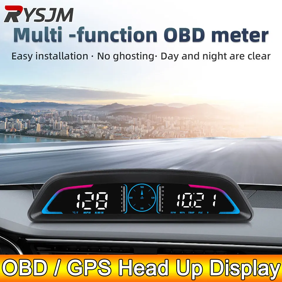 Écran HUD universel pour voiture OBD GPS Affichage tête haute définition Compteur de vitesse Diagnostic de voiture Code d'erreur Alarme de conduite sûre C2