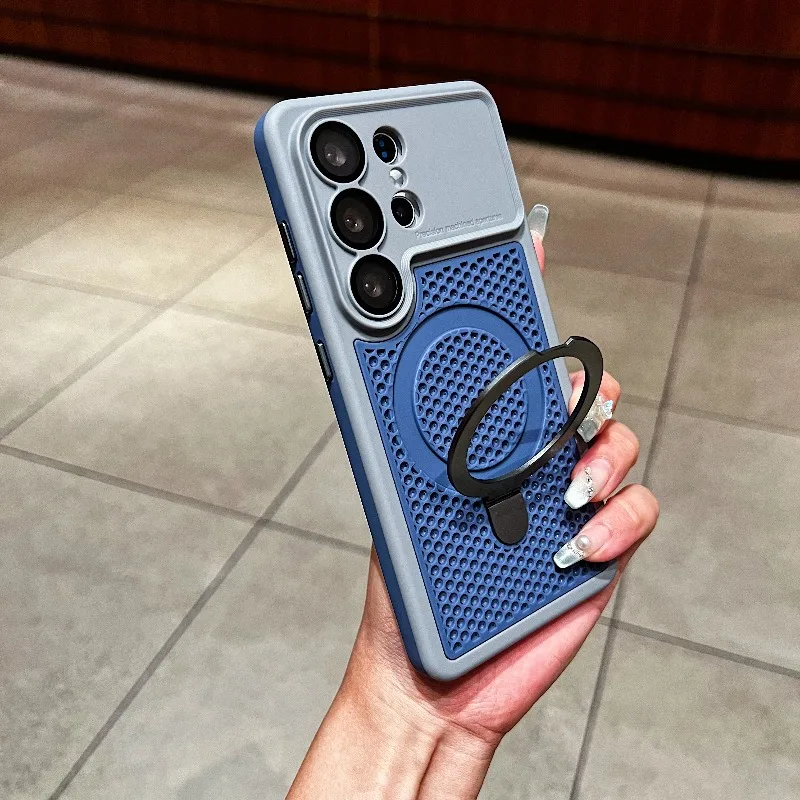 Luxury Armor Ventilated Magnetic Phone Case with Lens Protection Bracket Cover