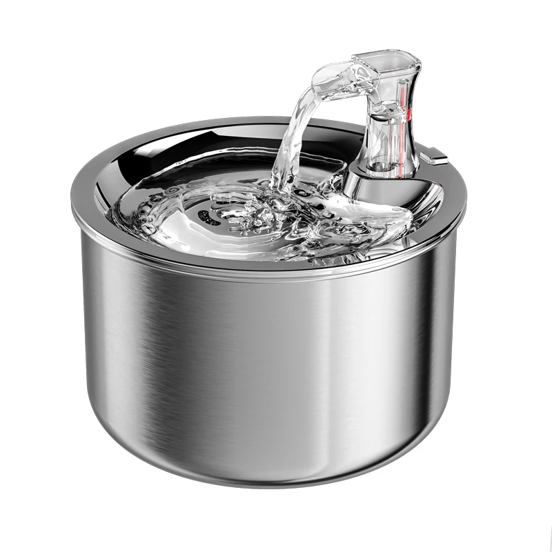 2L Stainless Steel Pet Water Dispenser Automatic Cat Water Fountain with Red Level Holiday gifts floaters