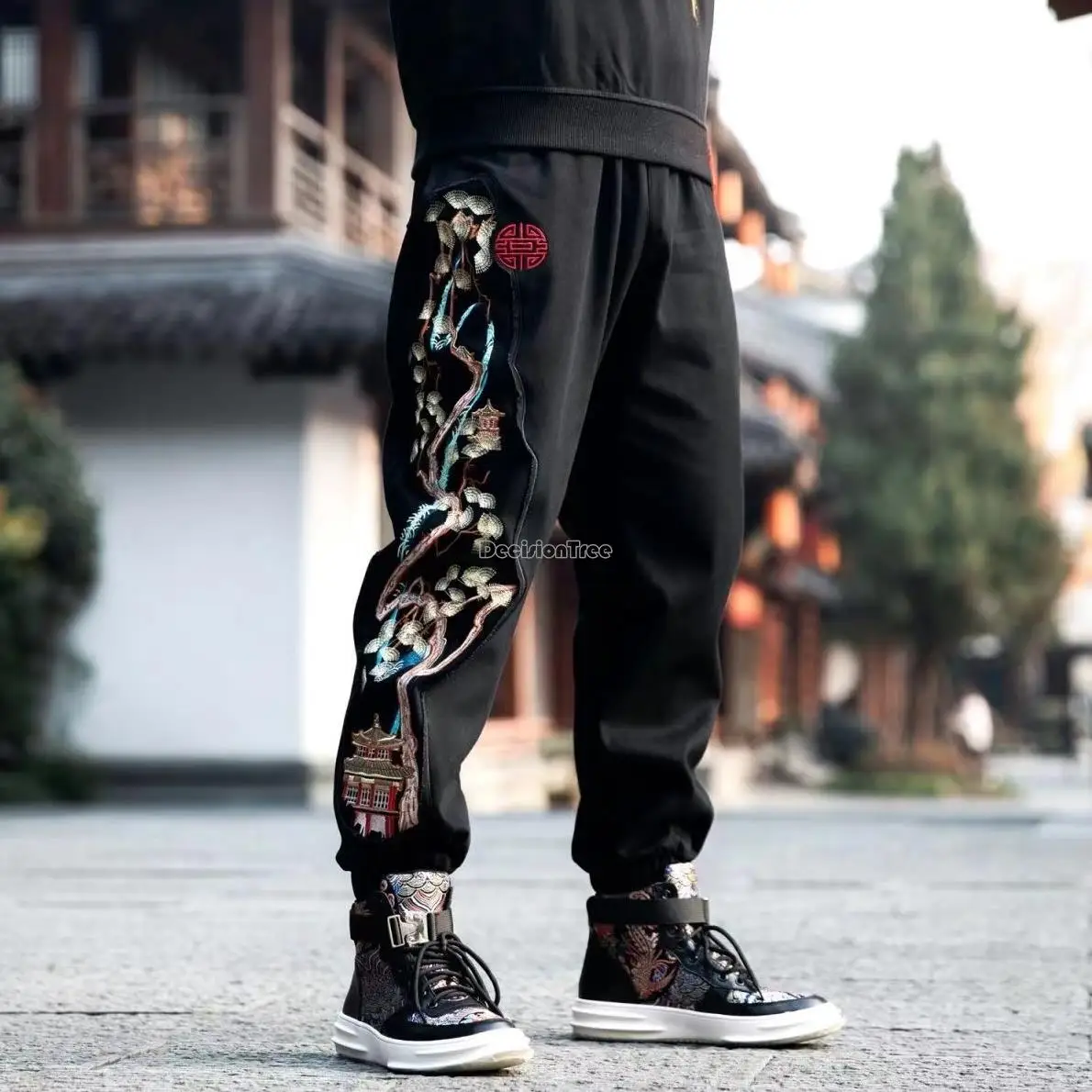 Spring and Autumn Chinese Style Men's Pants National Tide Embroidery Retro Loose Casual Pants Fashion Long Daily w37