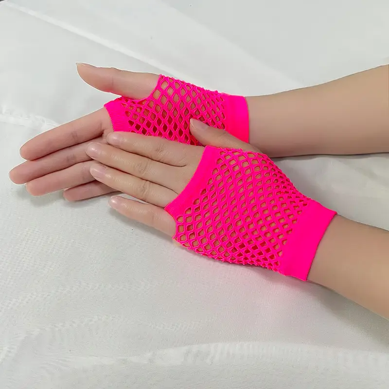 Solid color high-quality fingerless short fishing net gloves Fishing net fancy party dance mesh short gloves - Image 9