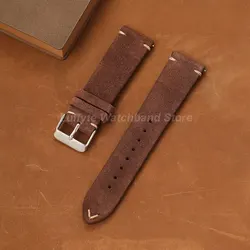 Premium Vintage Suede Leather Watch Strap - Quick Release, Handmade, High Quality Watchband - 22mm (Dark Brown)