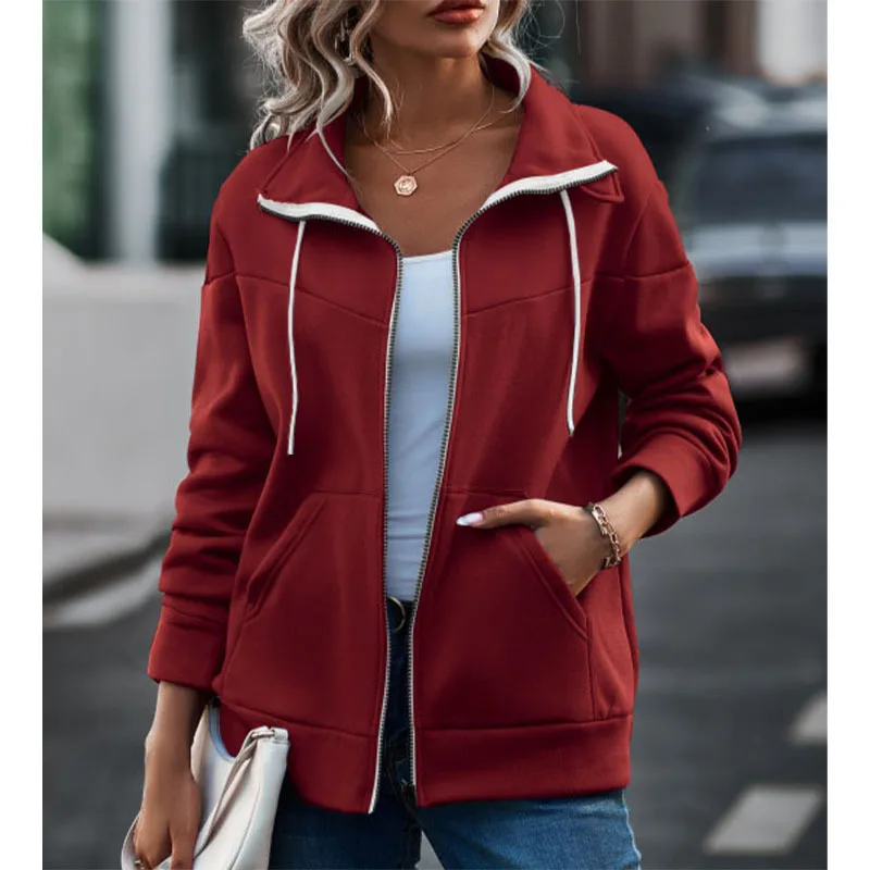 Women's Autumn Winter Polo Collar Long Sleeve Print Hoodies Patchwork Chic Sweatshirt Fashion Casual Versatile Elegant Lady Tops