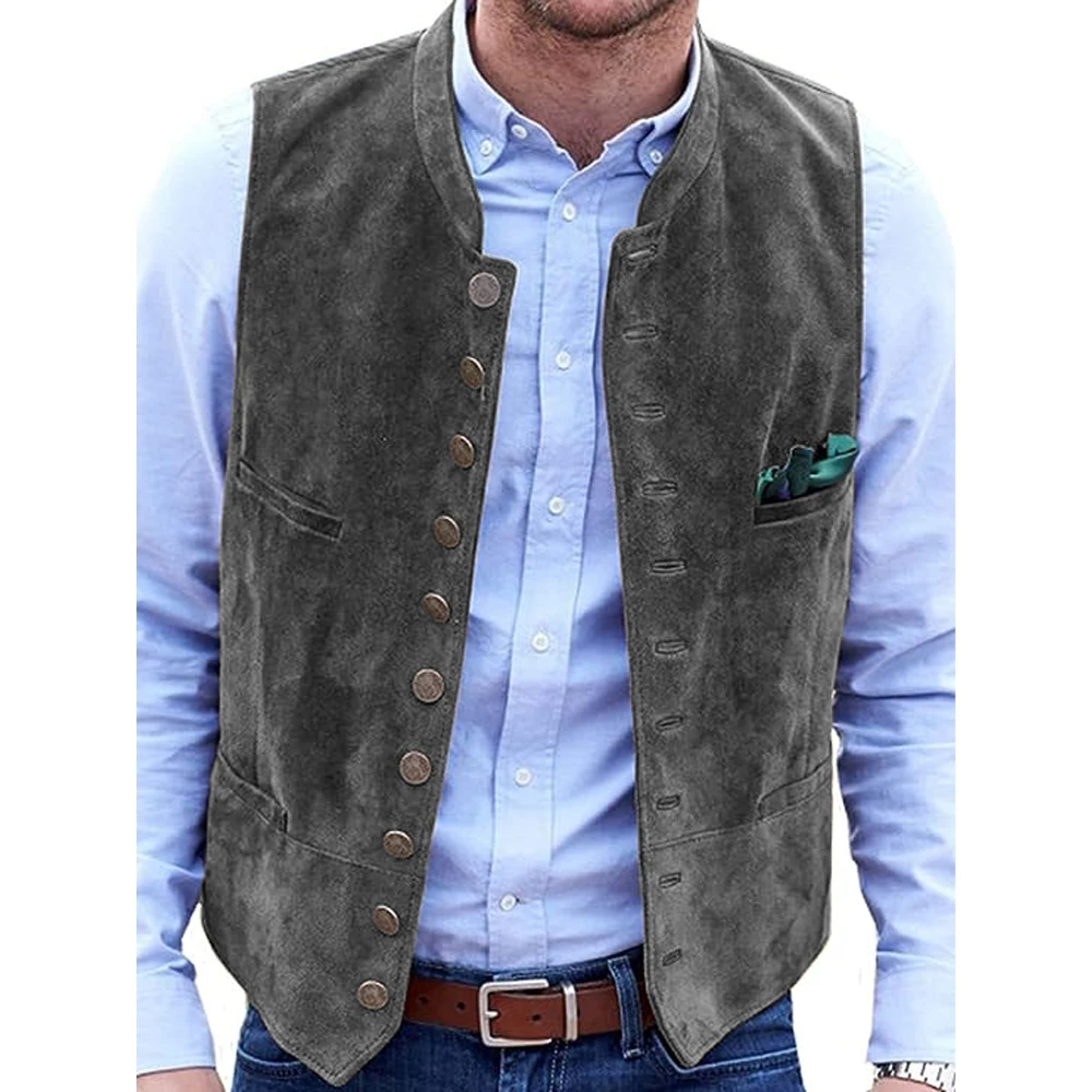 Men's Suede Suit Vest Casual Fashion Steampunk Style Vest Single Breasted Sleeveless Casual Comfortable Men Jacket Men dress vests