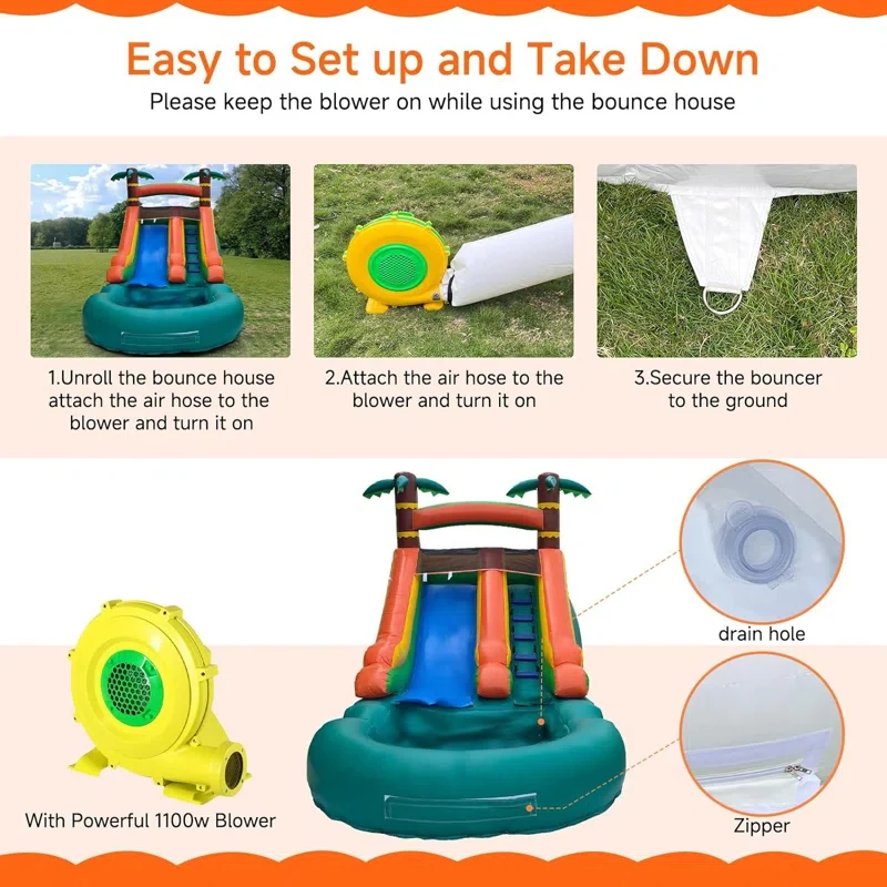 Grade PVC Commercial Use Inflatable Tall Jungle Water Slide With Pool for Kid and Adults Outdoor Backyard Summer Water Play