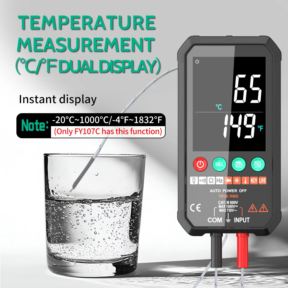 MASTFUYI Large Screen Digital Multimeter AC & DC Voltage Resistance Capacitor Diode Ambient Temperature 6000 Count Detector digital multimeter