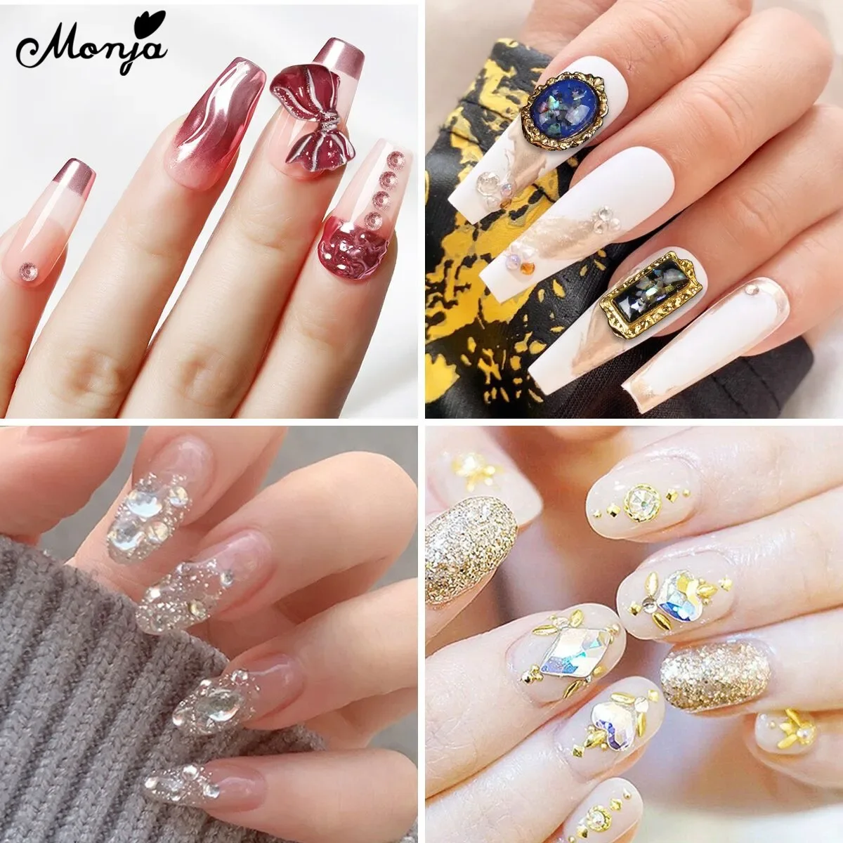 Monja 4PCS 8ml Nail Art UV Gel Glue Decoration Adhesive Flower 3D Carving Extension Builder Glueing False Tips Manicure Tools
